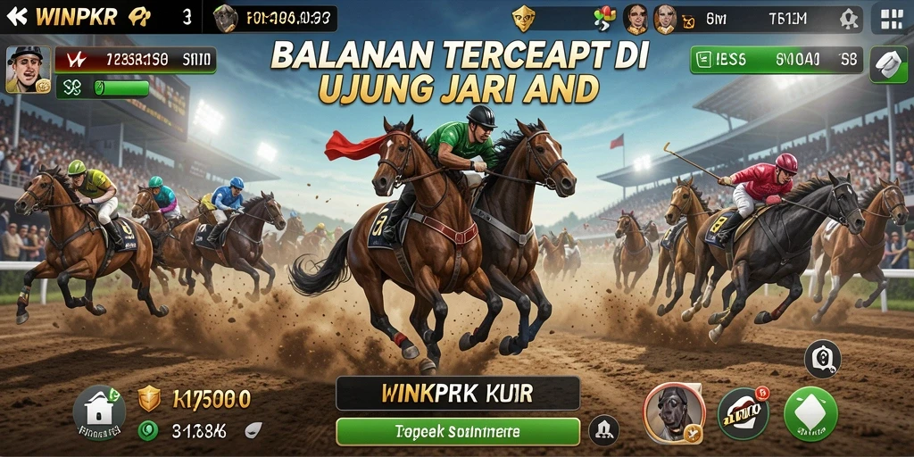 Tampilan gameplay yang mendebarkan di WINPKR dengan mobil balap yang cepat.